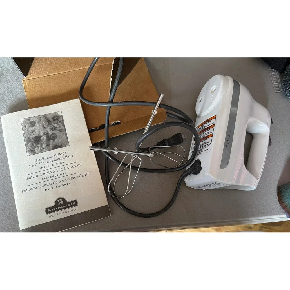 KitchenAid Ultra Power 5 Speed Hand Mixer White KHM512WH Stainless Turbo Beaters